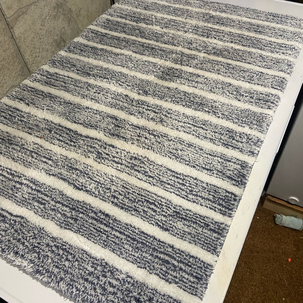 Large Plush Striped Bath Rug - bluish 
Grey and White